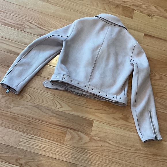 Zara Basic NWOT Blush Pink Biker Jacket zippers belt medium faux suede boho - Picture 8 of 11